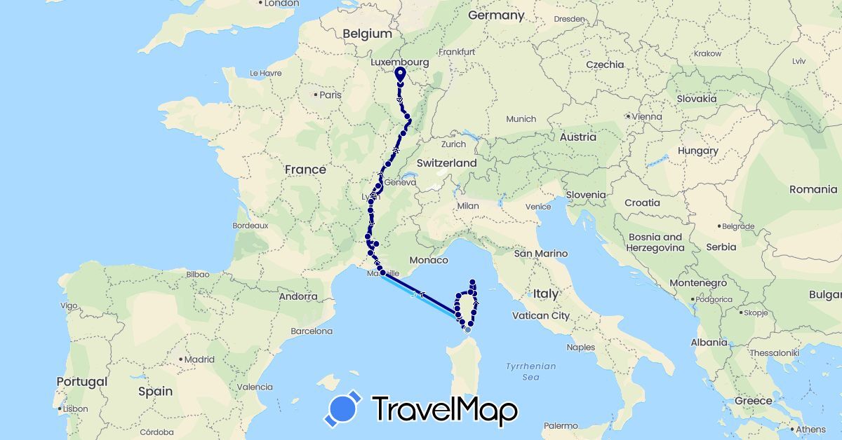 TravelMap itinerary: driving, cycling, boat in France (Europe)